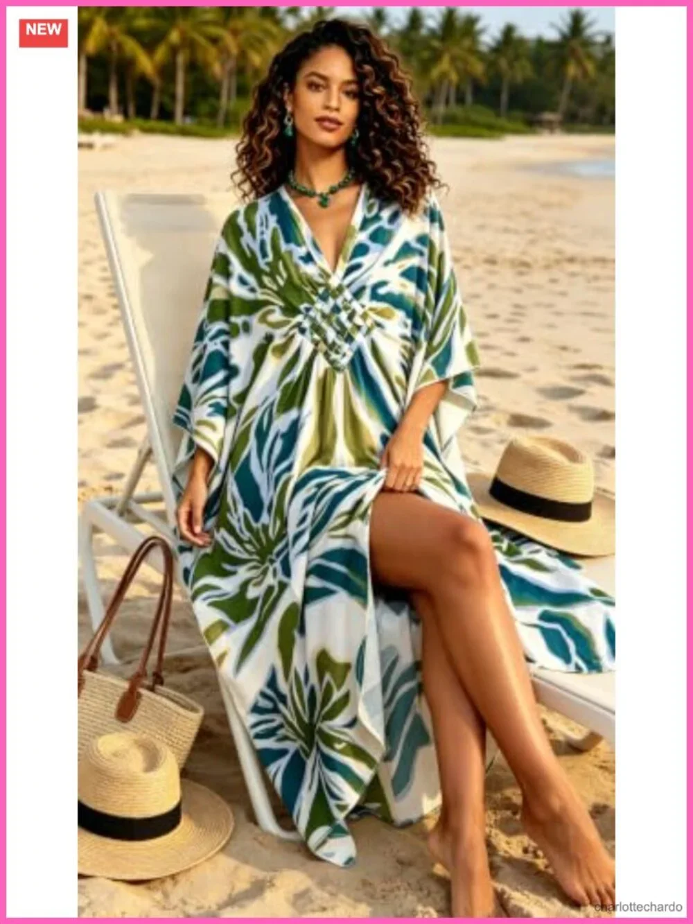 Hand Woven V Neck Swim Coverup Caftan Dress Rayon Cotton Kaftan Plus Size